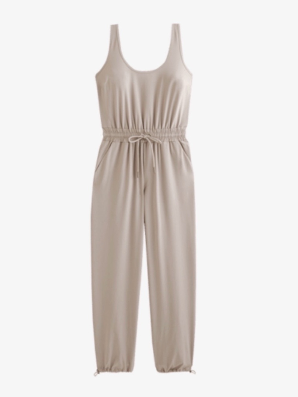 A&F Sleeveless Drawstring Jumpsuit in Light Taupe